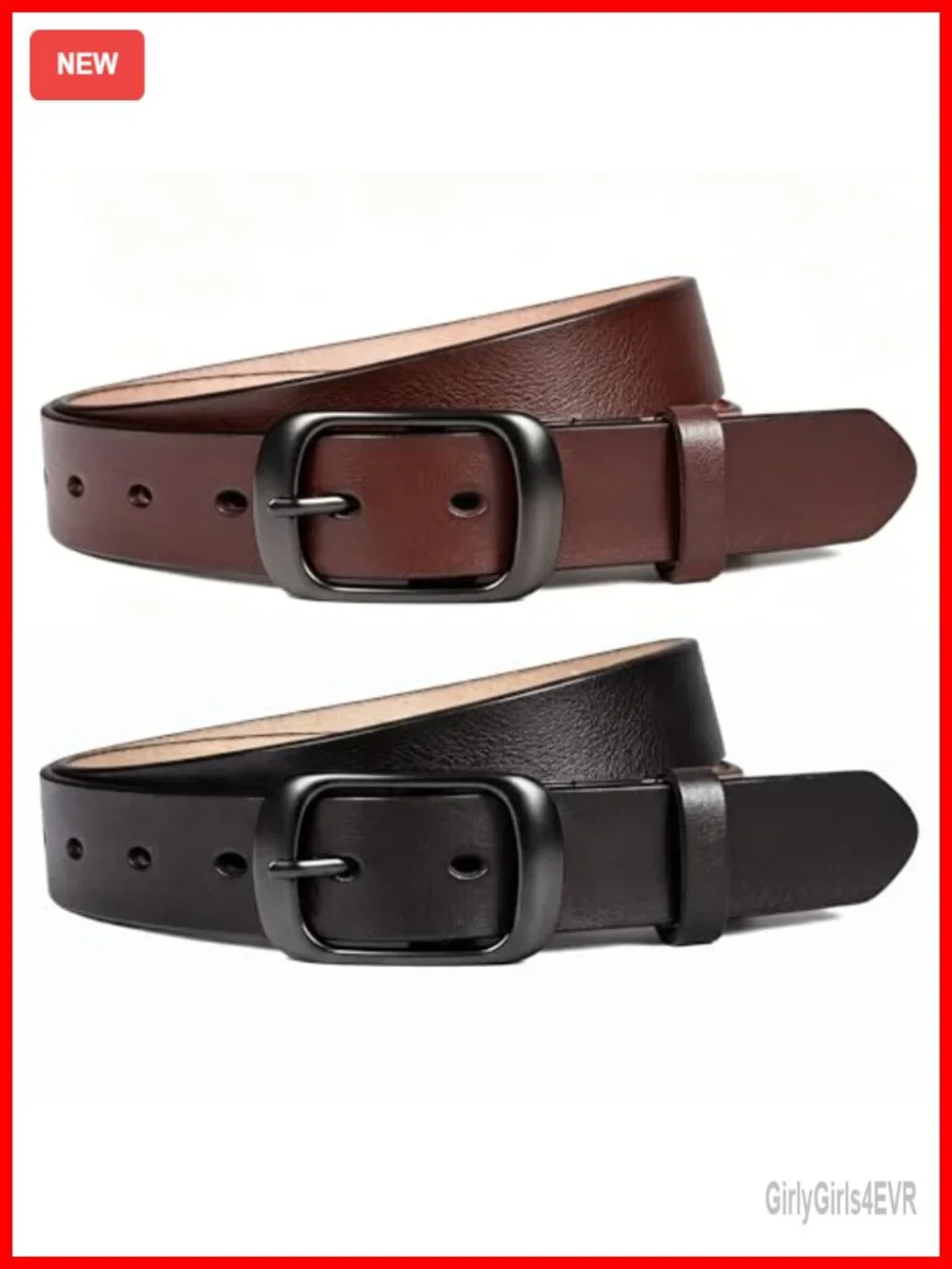 Genuine Leather Belts for Women 2-Pack Classic Pin Buckle